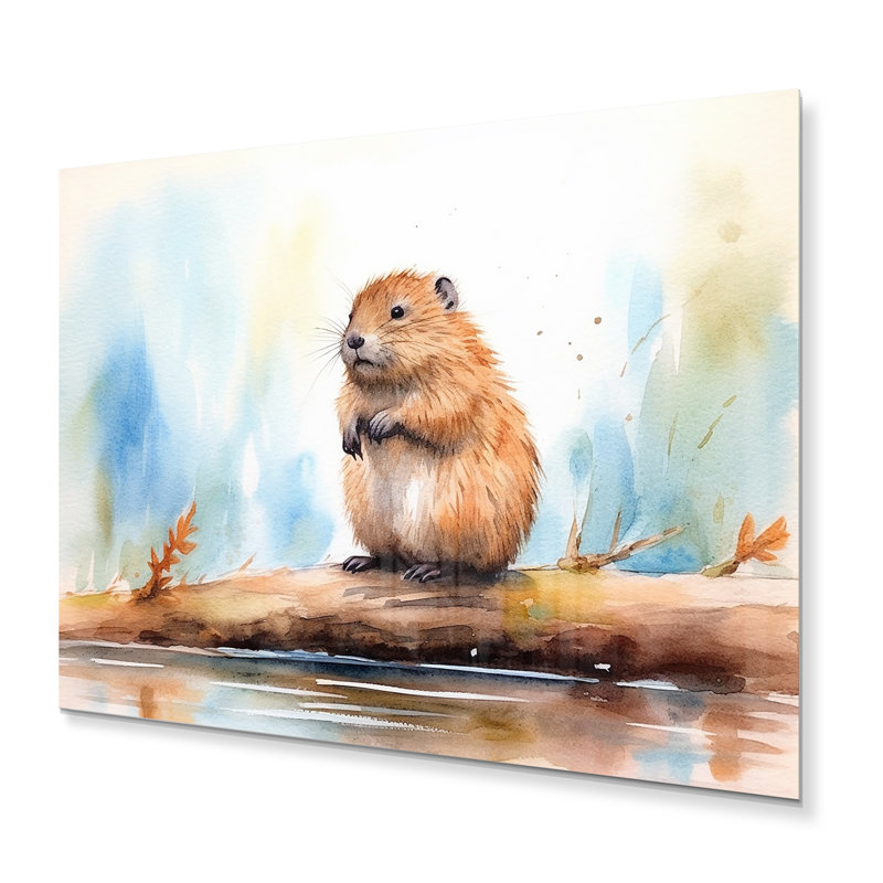 Décoration murale en métal «Cute Beaver I» - animaux castor, H 30 po x l 40 po x P 1 po