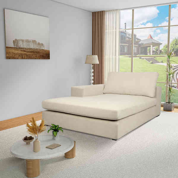 Chaise longue rembourrée Ojai, Accoudoir à gauche (vu de face), Beige