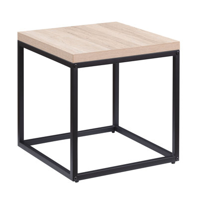 Table de bout carrée en bois massif avec base en métal