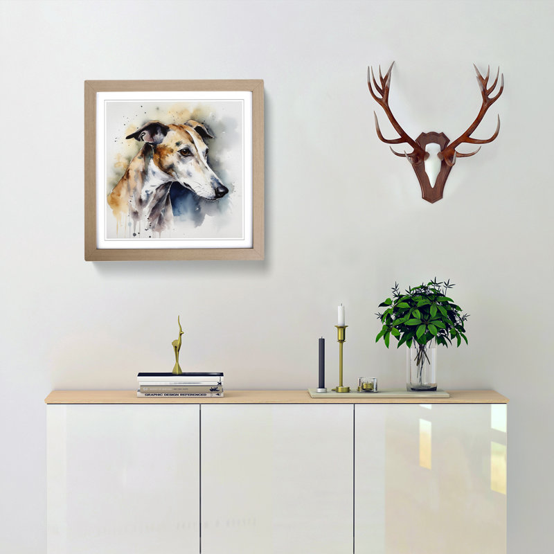 Greyhound Dog Watercolour No.1 - Framed Print, Oak