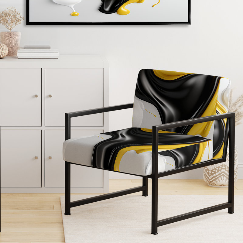 Liquid Minimal Abstract In Black White I - Upholstered Abstract Accent Side Chair, Black