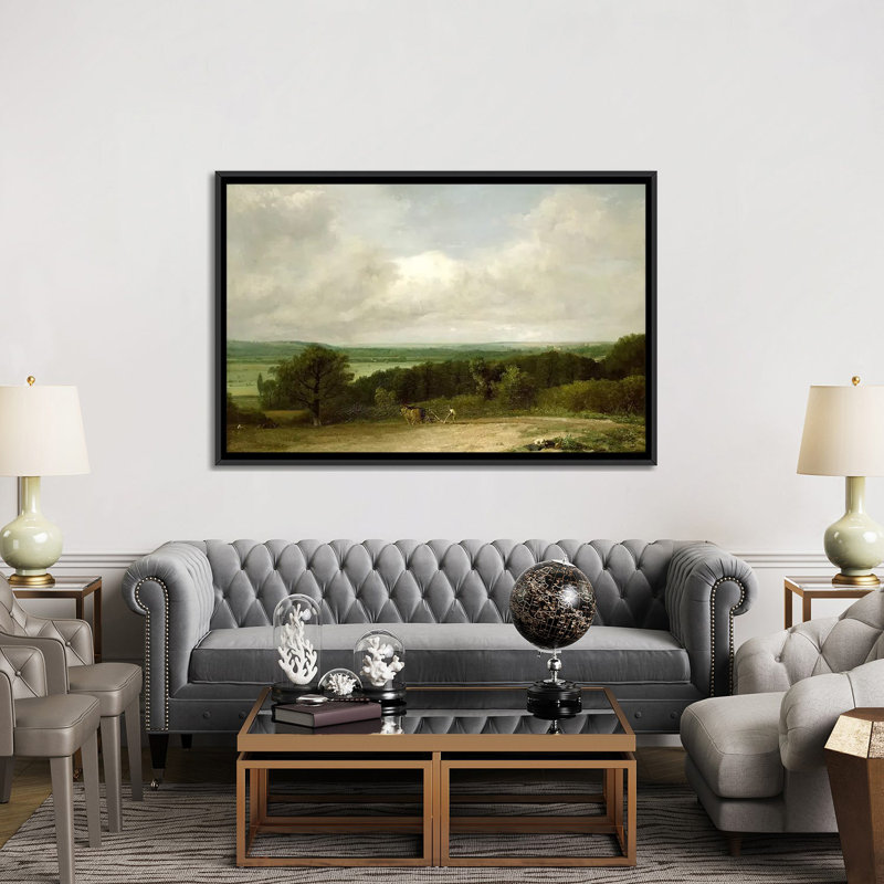 «Wooded Landscape with a Plowman» par John Constable - impression, H 40 po x l 60 po x P 1,5 po, Toile encadrée noire
