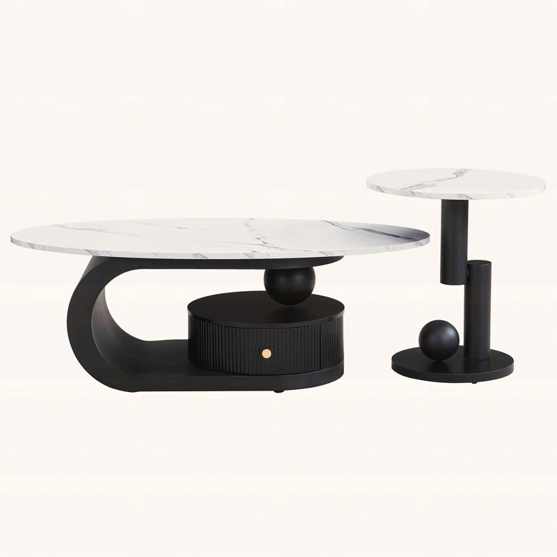 Nesting Coffee Table Set of 2, Black, White