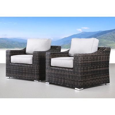 2 fauteuils de patio au design contemporain, avec des coussins résistants aux intempéries et aux coussins, entièrement assemblés, avec une structure en aluminium thermolaqué et une housse de coussin d'eau amovible et tissée à la main