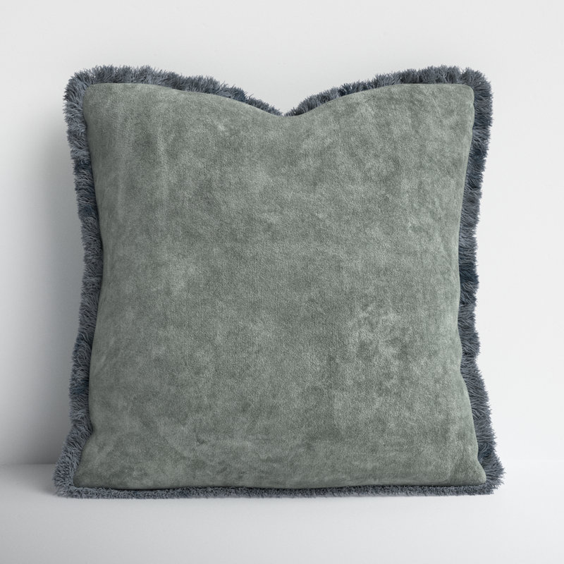 Steph Fringed Cotton Throw Pillow, 18" x 18", Gray, Pillow Cover Only - No Insert