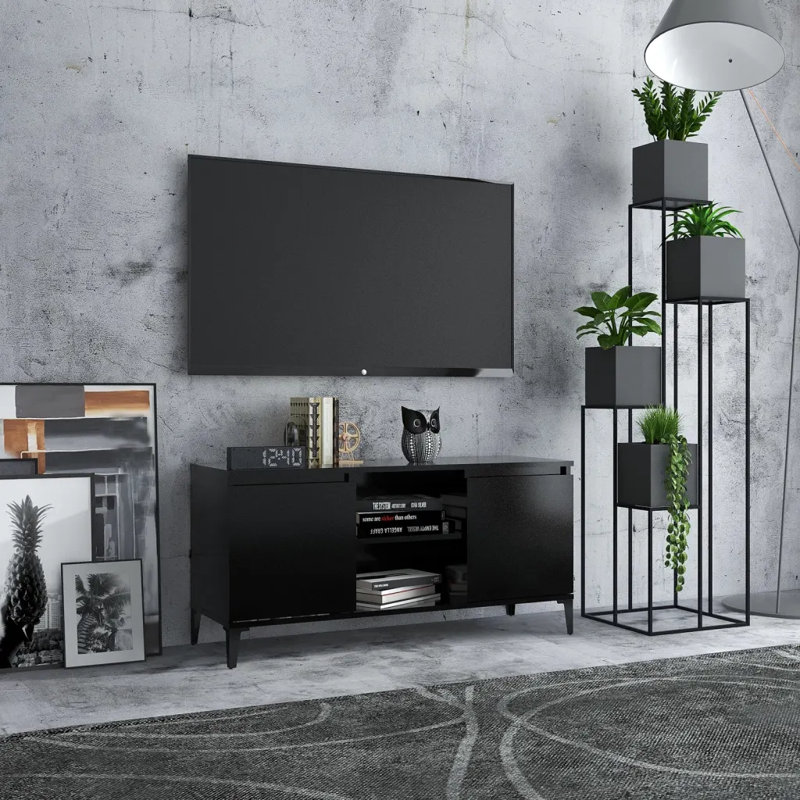 Steyning Unfinished TV Stand with Fireplace Included, Black
