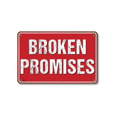 Enseigne fantaisie en aluminium 10 po x 14 po Broken Promises