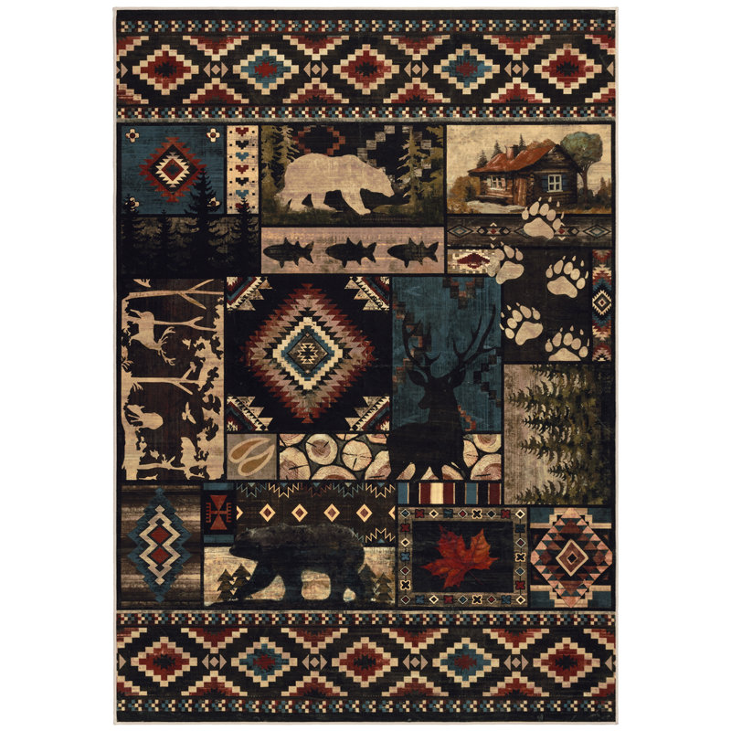 Rustic Southwestern Animal Print Washable Area Rug, Rectangle 5' x 7'