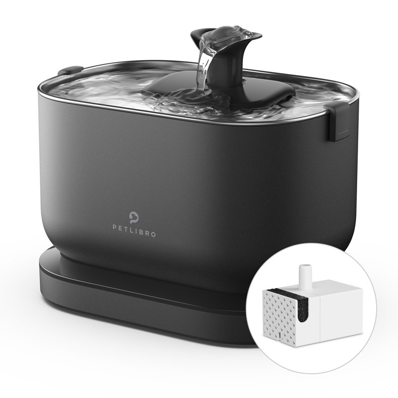 Black Stainless Steel Wireless Pet Water Fountain