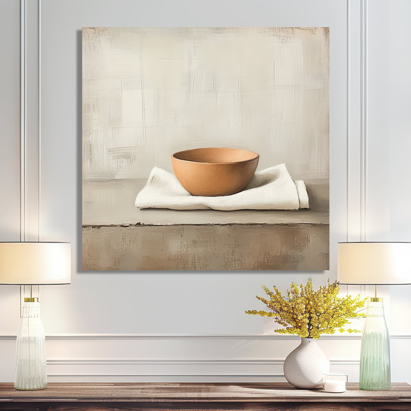 Bol en argile paisible - Impression sur toile de nature morte, H 30 po x l 30 po, Toile tendue