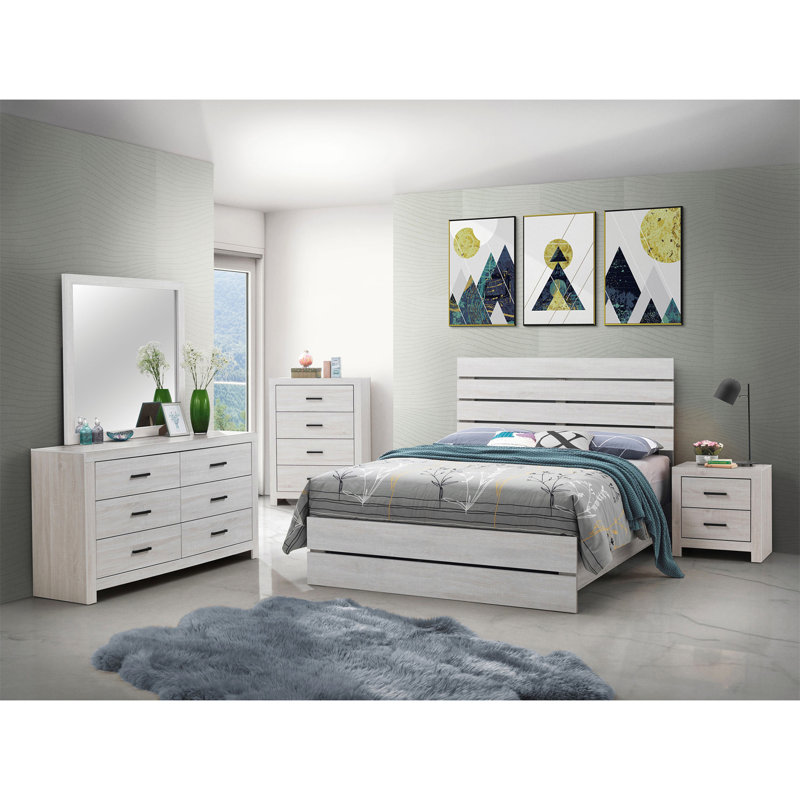 Ensemble de chambre avec tête de lit à lattes 5 pièces Coastal White pour intérieurs modernes et élégants