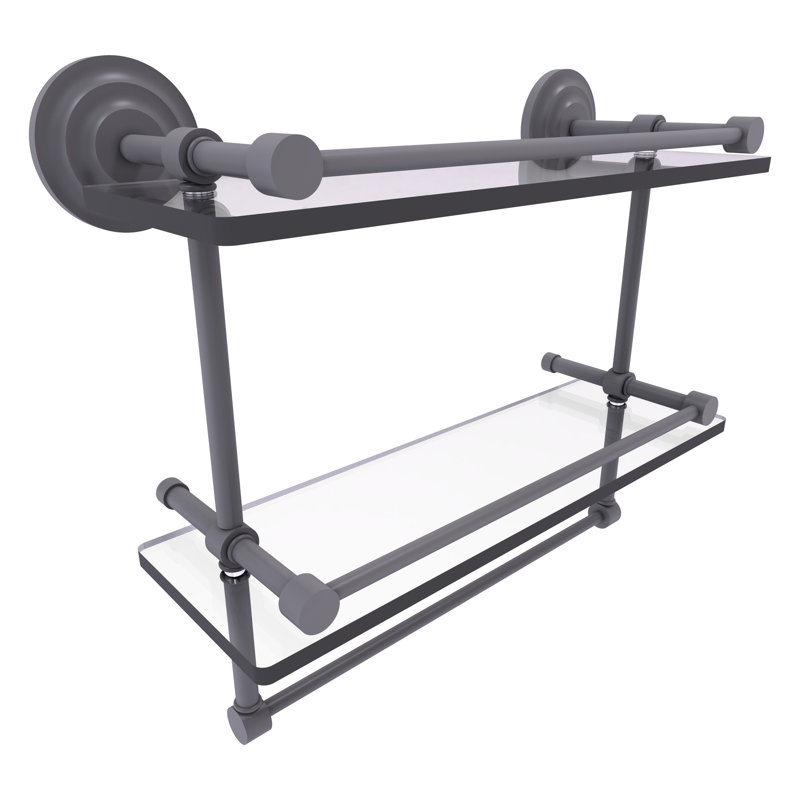 Leamore 2 Piece Tiered Shelf with Towel Bar, Matte Gray, 12" H x 22" W x 5" D
