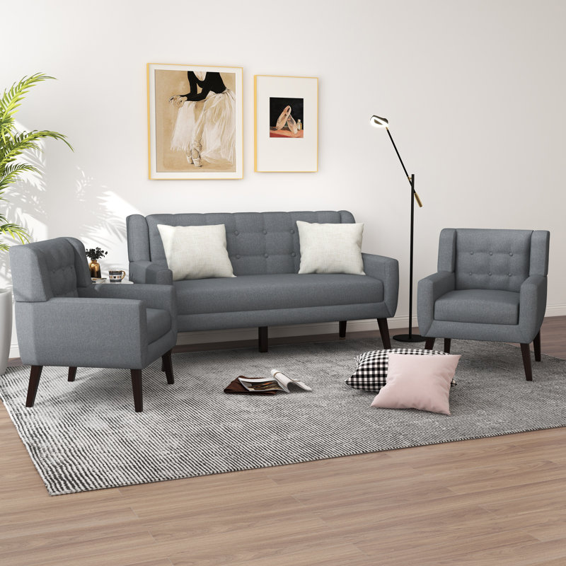 Jaqueze 3 Piece Sofa Set, Grey
