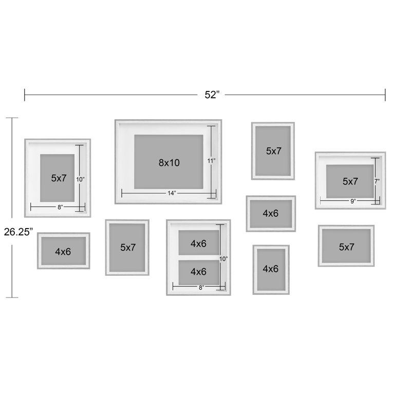 Emani Picture Frame - Set of 10 with Mat, White/Natural