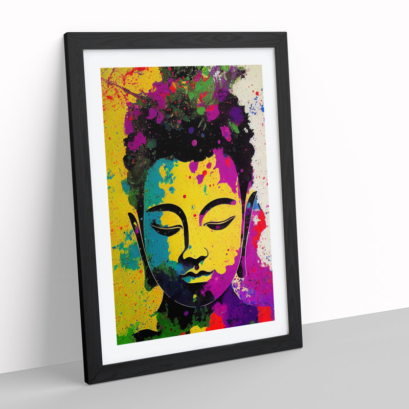 Buddha Splashed No.5 - Wall Art, Black Framed, 48cm H x 36cm W, White