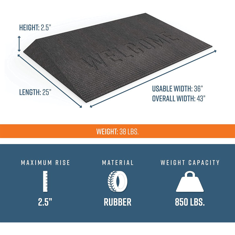 Black 2.5" Rubber Angled Entry Welcome Mat