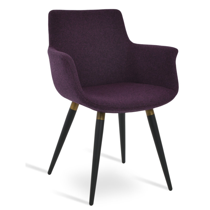 Chaise avec accoudoirs en laine Bottega Ana, Noir / or, Argent argent