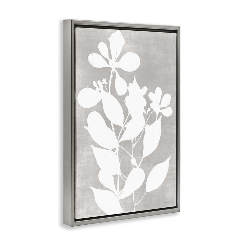 Cadre flottant Minimalist Foliage Impression, design par Stellar Design Studio, H 25 po x l 17 po, Cadre flottant gris lustré
