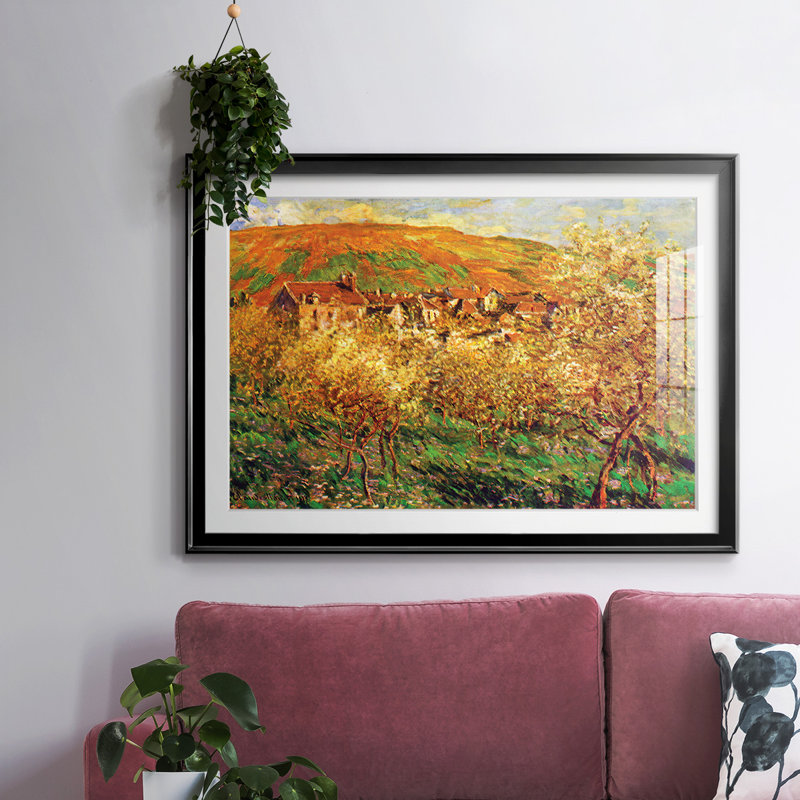 «Blooming Apple Trees» encadré sur papier par Claude Monet, Noir, H 30 po x l 44 po x P 1,5 po