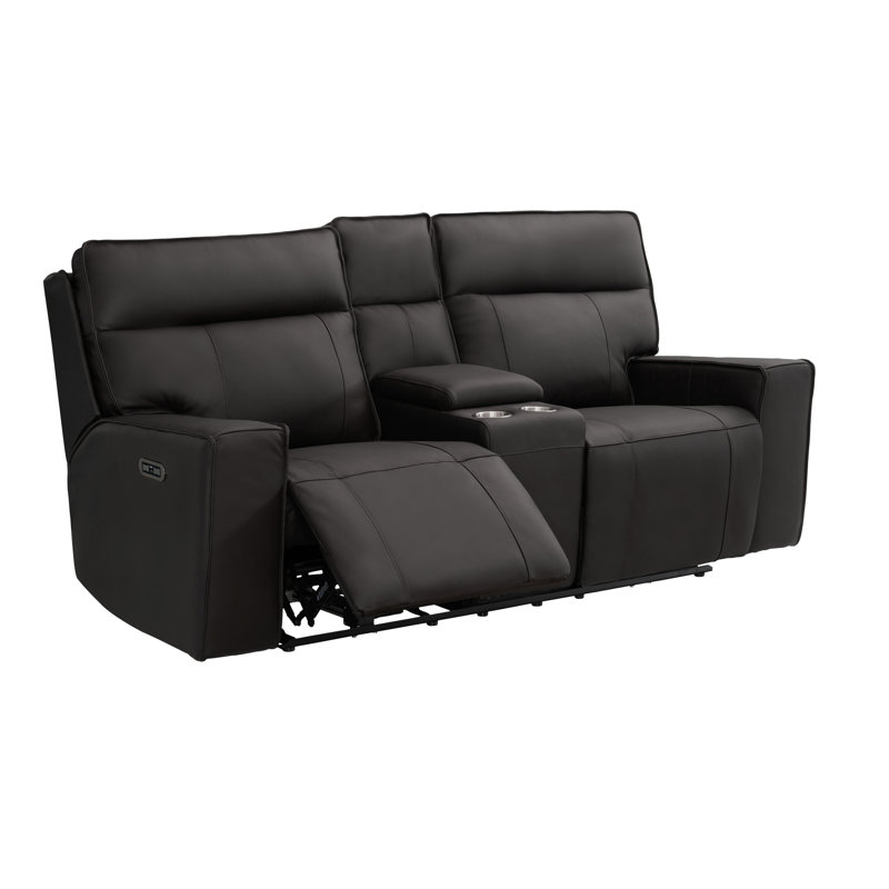 Causeuse de cinéma inclinable électrique en cuir véritable avec porte-gobelet de 77 po Ayin, Cuir brun