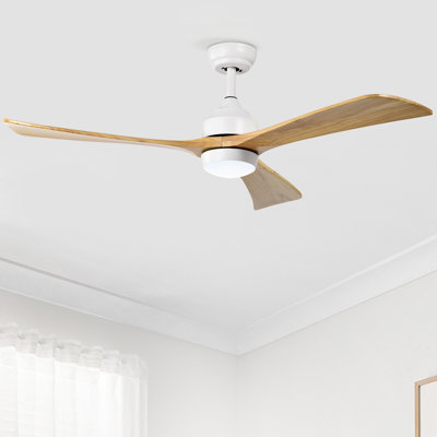 Solid Wood Blades Ceiling Fan With Lights Remote Control,Quiet DC Motor 3 Blade Ceiling Fans 6 Speed Levels,Reversible Ceiling Fan