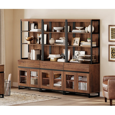  Ensemble de mobilier de bureau personnel: bureau de direction moderne de 59 po avec station de charge et tiroirs et trois bibliothèques de 72 po de hauteur, mobilier de bureau personnel pour le salon, la chambre à coucher