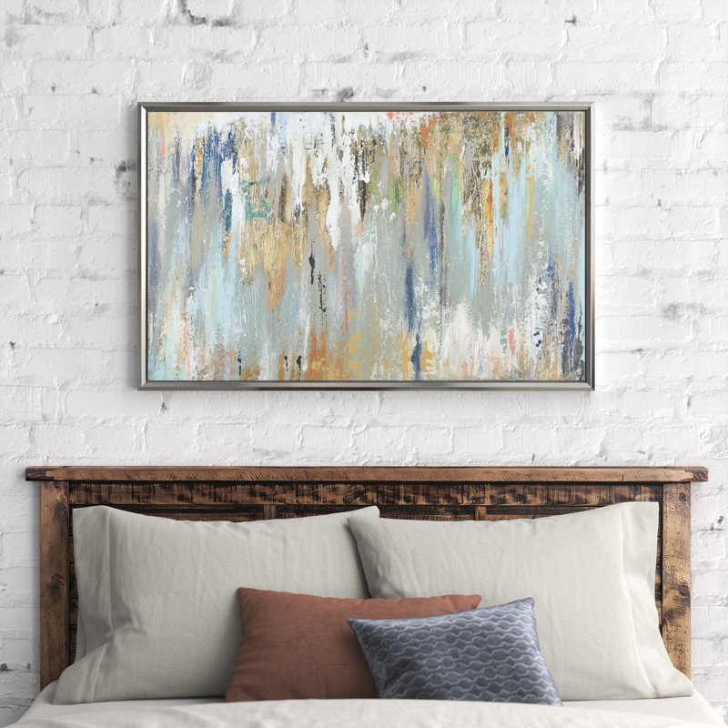 Blue Gold Illusion - peinture sur toile, H 27,5 po x l 43,5 po, Impression encadrée, Argent argent
