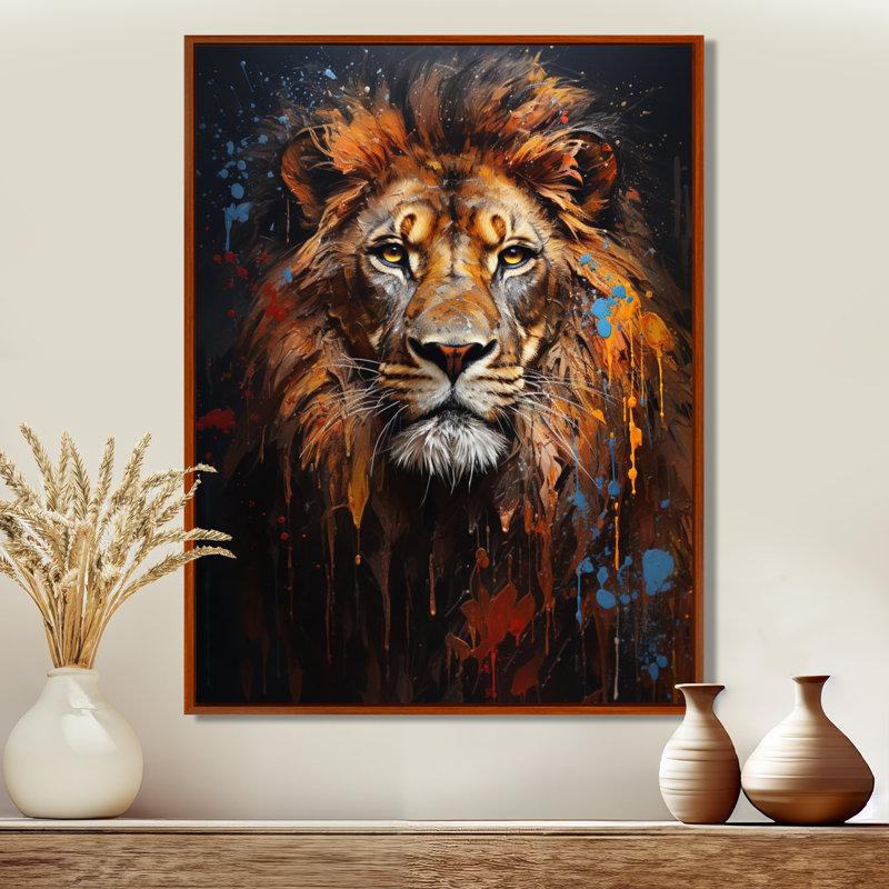 Photographie de lion avec I - reproduction sur toile, H 40 po x l 30 po x P 1,5 po, Cadre flottant brun