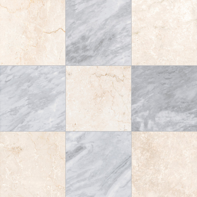 Tavari Checkerboard 10X10 Botticino And Bardiglio, Gray/Beige