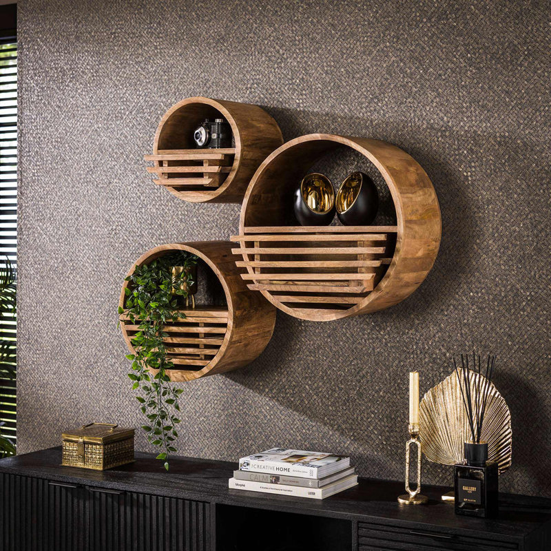 Livorno Round Solid Wood Floating Shelf, 40cm H x 40cm W x 25cm D