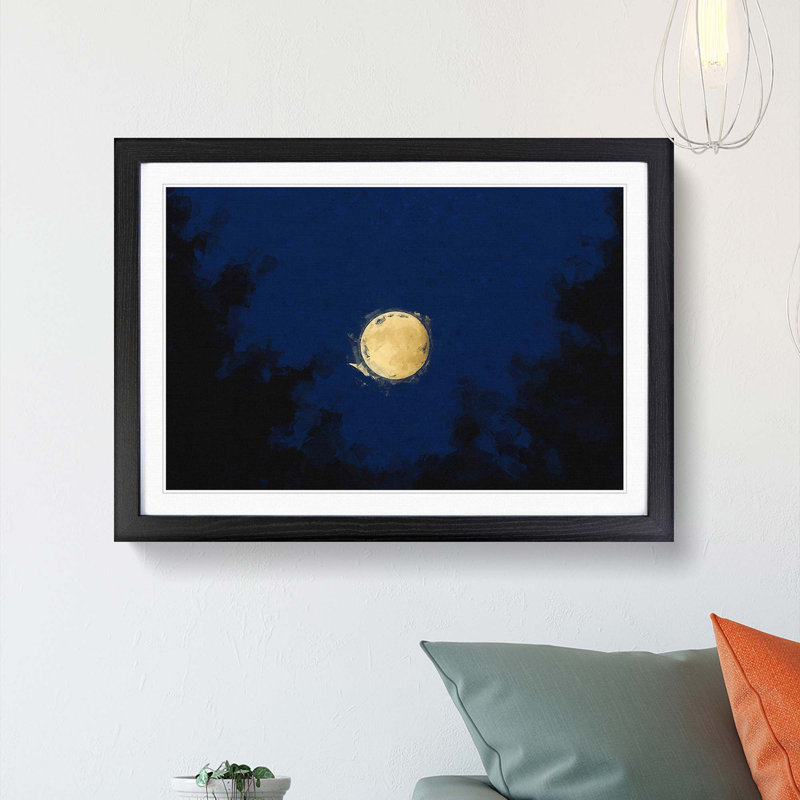 Moon Through the Trees in Abstract - Picture Frame Graphic Art Print, 48cm H x 65cm W x 2cm D, Black Framed