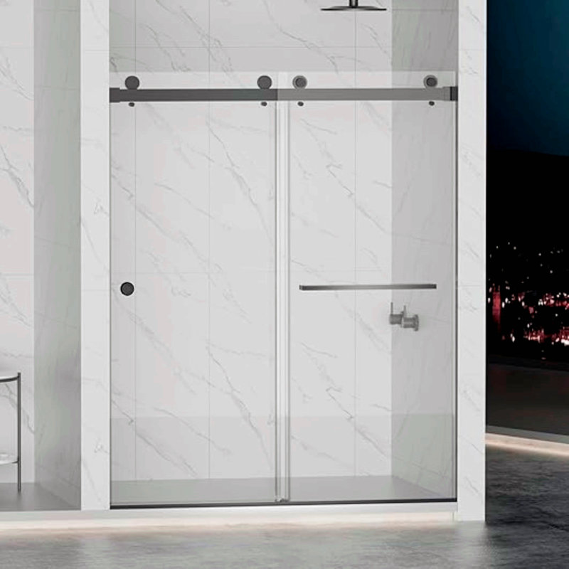 55-59"W X 72"H Frameless Double Sliding Shower Door, 304 Stainless Steel 5/16" (8Mm) Thick Sgcc Tempered Clear Glass. Round Handle With Nano Easy Cleaning Coating