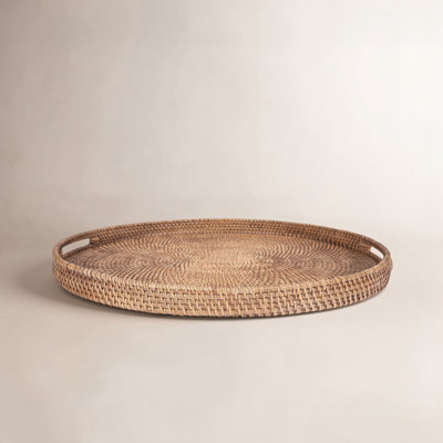 Ilonka Artifacts Rattan Oval Ottoman Tray With Cutout Handles