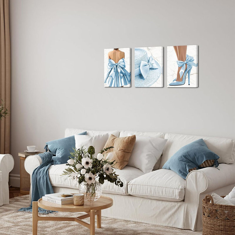 3 Piece Wrapped Canvas Print, Blue