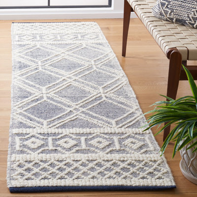 Jacques Hand Woven Wool/Cotton Southwestern Rug in Navy/Ivory