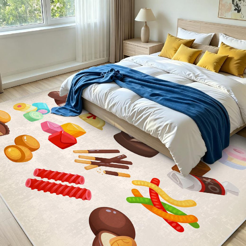 Tapis d'intérieur transparent, lavable à la machine, à motifs de desserts sucrés populaires, Rectangle 71" x 98"