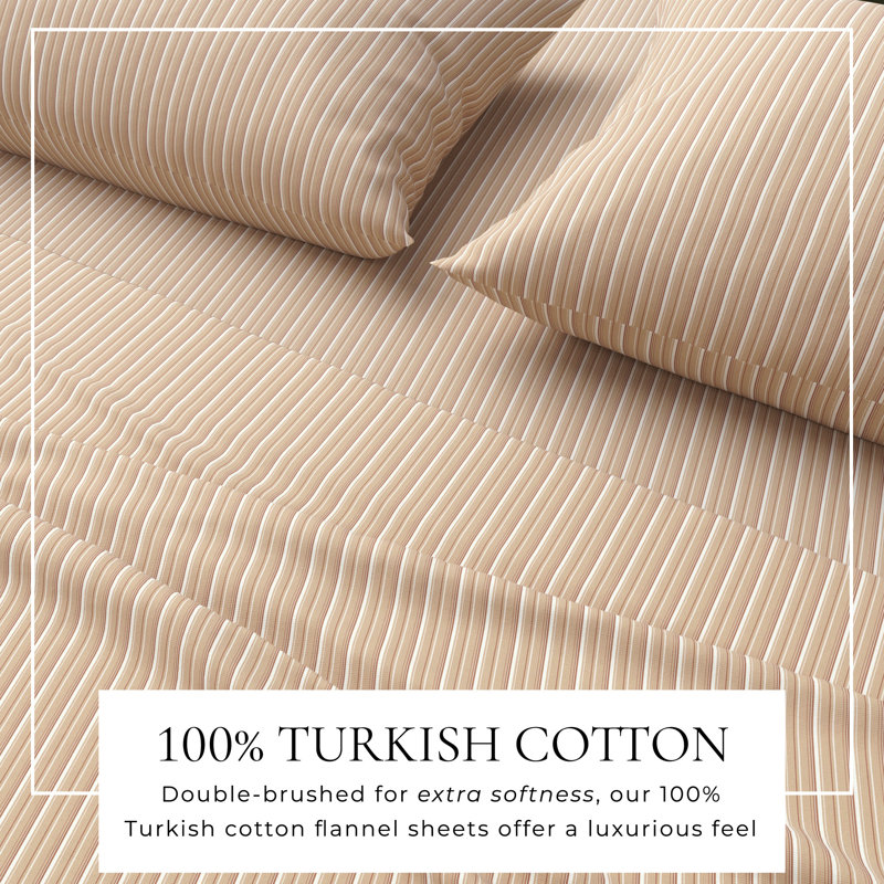 Ensemble de draps 100% flanelle de coton écossais, Ensemble de draps très grand californien avec 2 t, Tons rayés
