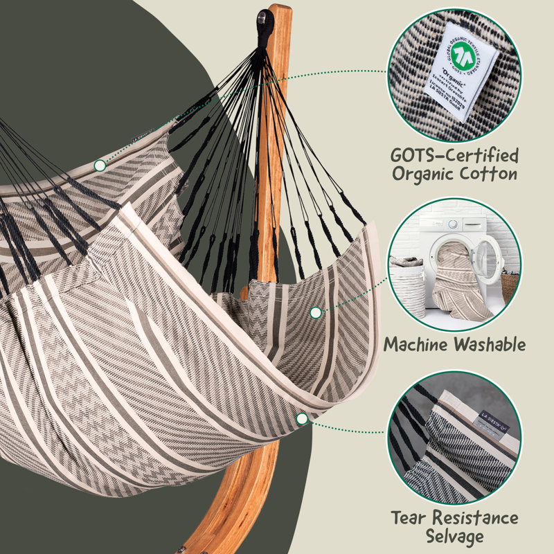 Chaise hamac en coton biologique LA SIESTA® Udine avec support en eucalyptus FSC®, Zèbre