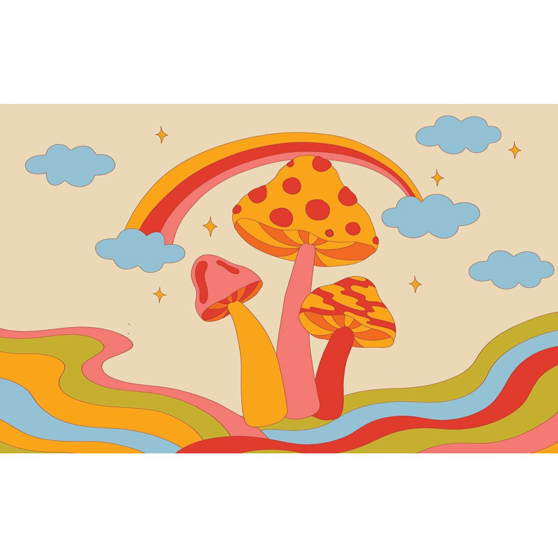 Premium Peel & Stick Wall Mural - Psychedelic Mushrooms, 120" W x 96" L