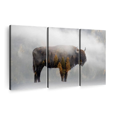 «Pine Forest Bison», 3 pièces sur toile