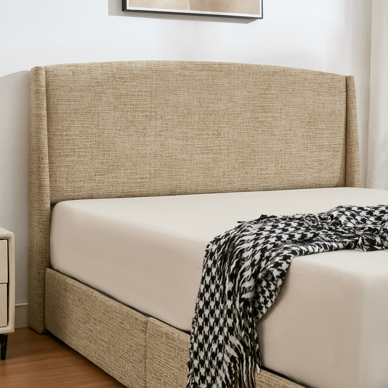 Lit plateforme tapissier avec 4 tiroirs Braya, brun clair, double, Marron clair, Double