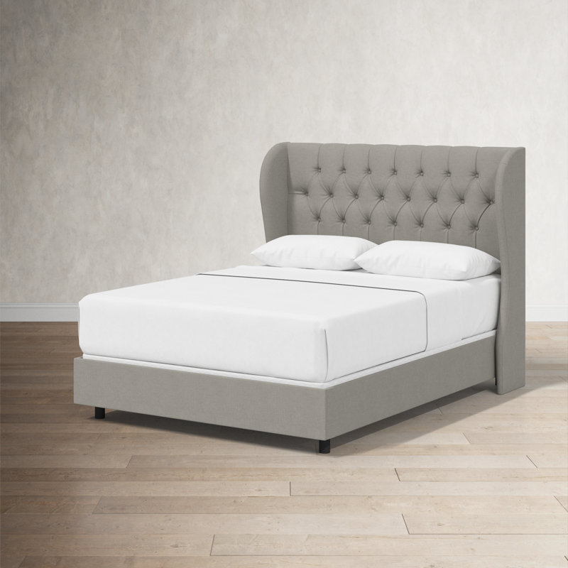 Tomey Upholstered Wingback Bed, King, Zuma Pumice Textured Linen