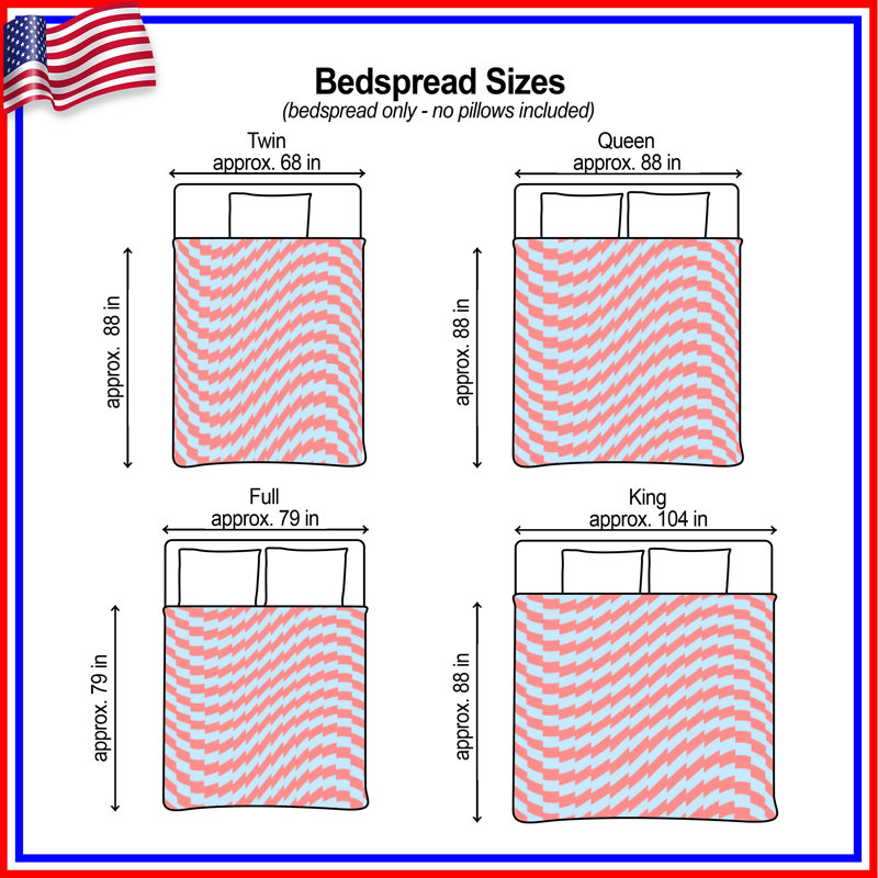 Red Blue Zigzag Quilted Bedspread All Sizes, Full / Double