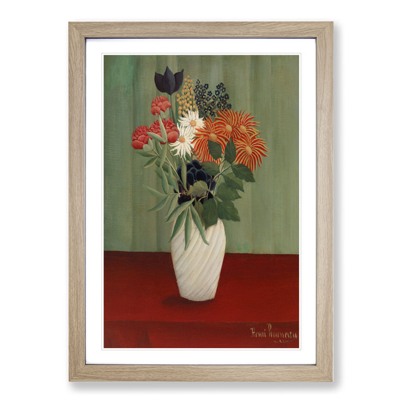 Bouquet of Flowers Vol.2 by Henri Rousseau - Picture Frame Painting, 48cm H x 36cm W x 2cm D, Oak