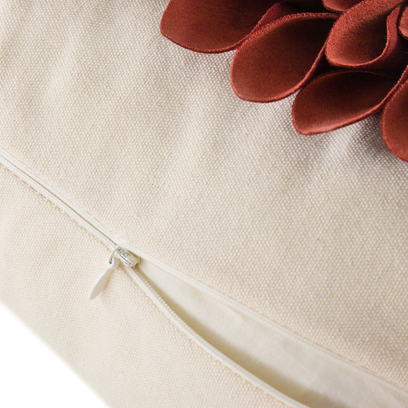 Appliqued Floral Accent Pillow Cover Sunflower Decorative Throw Pillow Case 18in, Dark Red/Beige