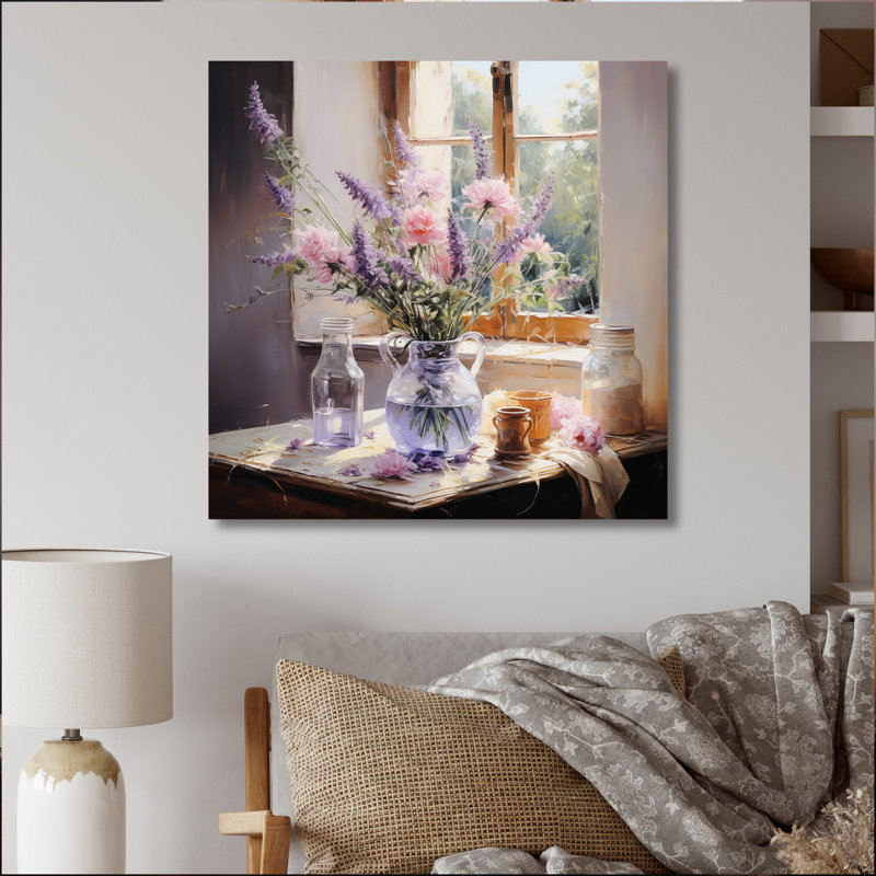 Purple Pink Herbs Romantic Impression I - Floral Canvas Art Print, H 30 po x l 30 po x P 1 po, Toile tendue