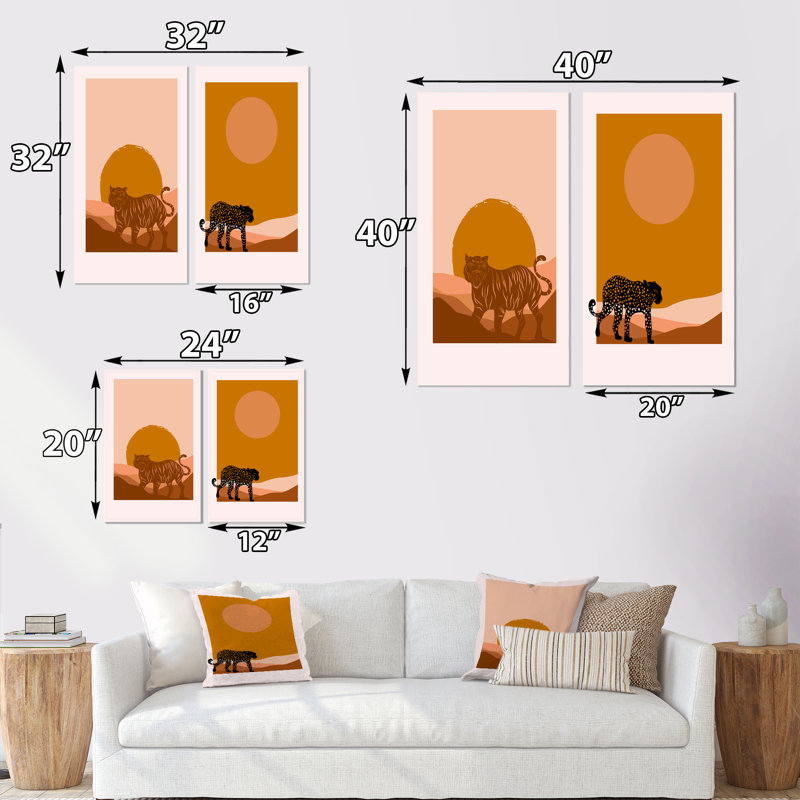 «Boho Wild Animal», art minimaliste «Earth Tones III», ensemble de 2 impressions, Toile tendue, H 40 po x l 40 po x P 1,5 po