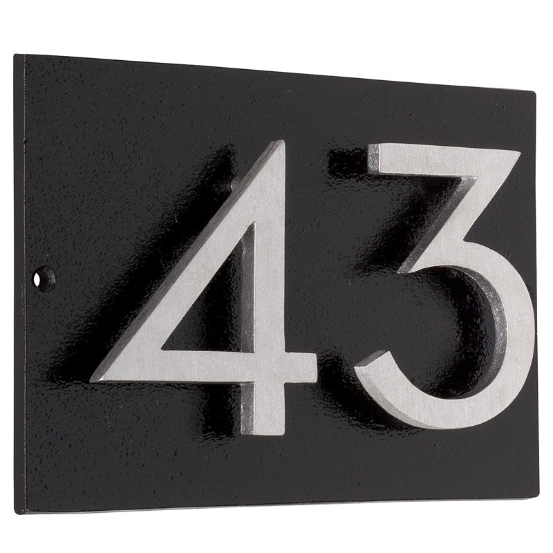 Plaque d’adresse murale sur 1 ligne flottante, Noir, Aluminium brossé, Oui