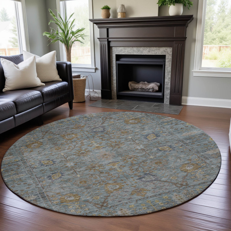 Premium Machine Washable Wayne AMF1106 Global Rug, Round 8'