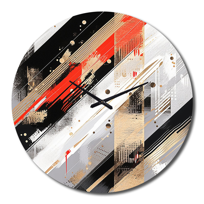 Horloge murale rouge et dorée à motif abstrait II, Très grand